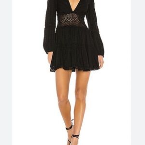 Free People Black Lace-Waist V-Neck Mini Dress The delightful size 8